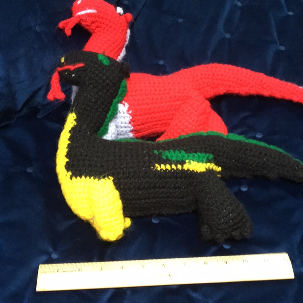 2 hand crochet vintage dinosaurs. Made in 1984